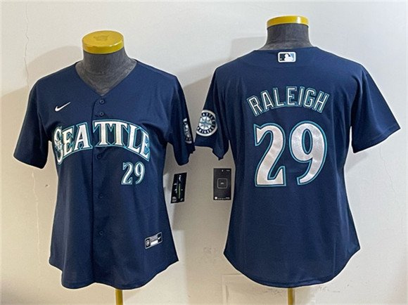 Women's Seattle Mariners #29 Cal Raleigh Navy Cool Base Stitched Baseball Jersey(Run Small)