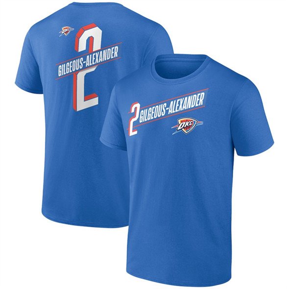 Men's Oklahoma City Thunder #2 Shai Gilgeous-Alexander Blue Full-Court Press Name & Number T-Shirt