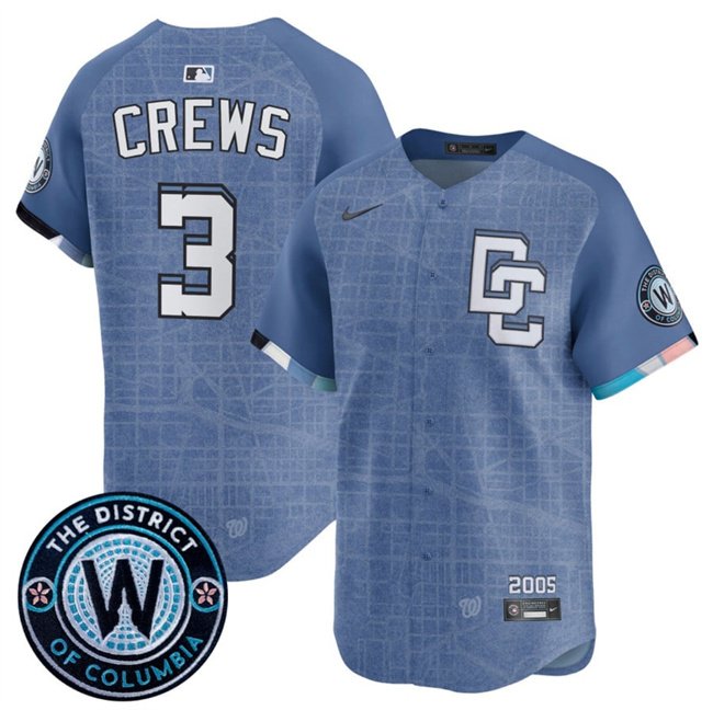 Men's Washington Nationals #3 Dylan Crews Blue 2025 City Connect Limited Stitched Baseball Jersey