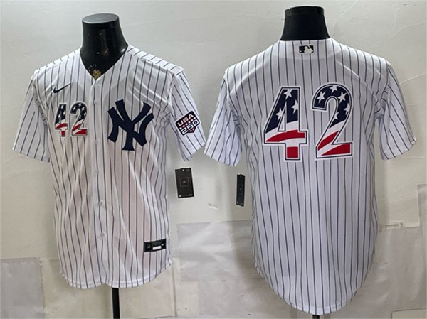 Men's New York Yankees #42 Jackie Robinson White 2026 USA 250 Fourth of July Home Stadium Stitched Baseball Jersey
