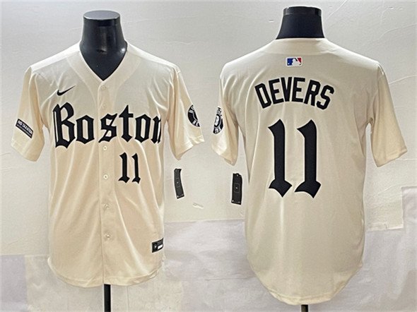 Men's Boston Red Sox #11 Rafael Devers Cream Gothic Vapor Limited Stitched Baseball Jersey