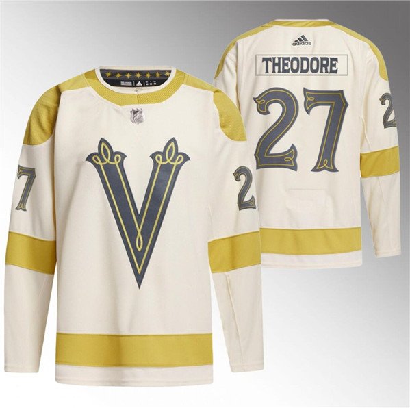 Men's Vegas Golden Knights #27 Shea Theodore Cream 2024 Winter Classic Breakaway Stitched Jersey