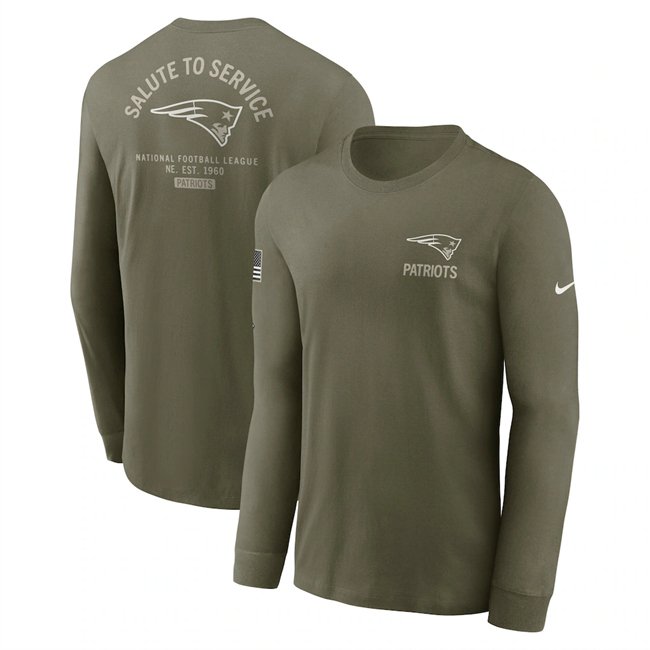 Men's New England Patriots Olive 2025 Salute to Service Sideline Long Sleeve T-Shirt
