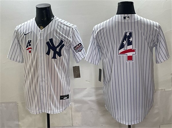 Men's New York Yankees #4 Lou Gehrig White 2026 USA 250 Fourth of July Home Stadium Stitched Baseball Jersey