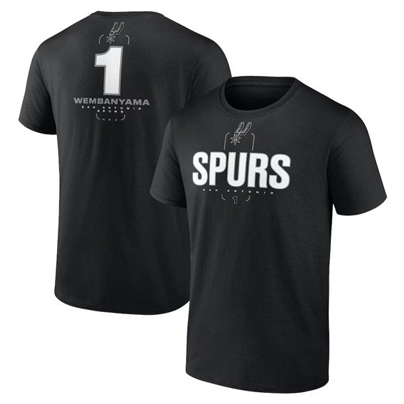 Men's San Antonio Spurs #1 Victor Wembanyama Black Playmaker Name & Number T-Shirt