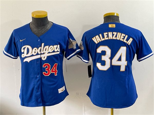 Women's Los Angeles Dodgers #34 Fernando Valenzuela Royal 2026 Alternate Gold Collection Stadium Stitched Baseball Jersey(Run Small)