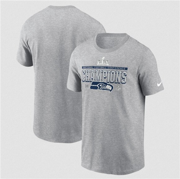 Men's Seattle Seahawks Heather Gray 2025 NFC Champions Locker Room Trophy Collection T-Shirt