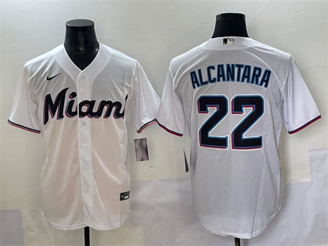 Men's Miami Marlins #22 Sandy Alcantara White Cool Base Stitched Jersey