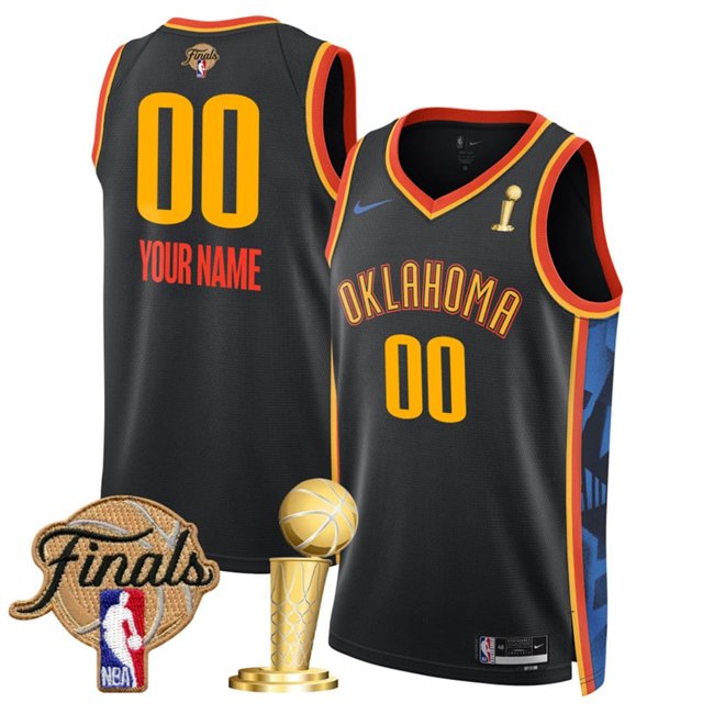 Men's Oklahoma City Thunder Active Player Custom Black 2025 Finals Patch And Finals Champions Patch City Edition Stitched Basketball Jersey