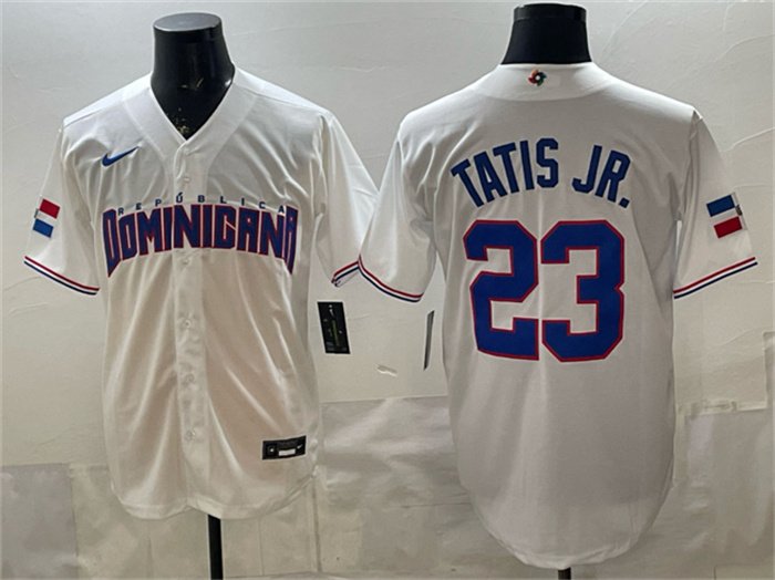 Men's Dominican Republic Baseball #23 Fernando Tatis Jr. White World Baseball Classic Stitched Jersey