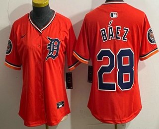 Women's Detroit Tigers #28 Javier Baez Orange Limited Jersey