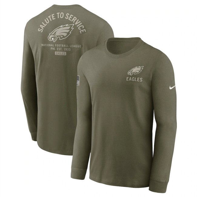 Men's Philadelphia Eagles Olive 2025 Salute to Service Sideline Long Sleeve T-Shirt