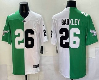 Men's Penn State Nittany Lions #26 Saquon Barkley Green White Split Vapor Jersey