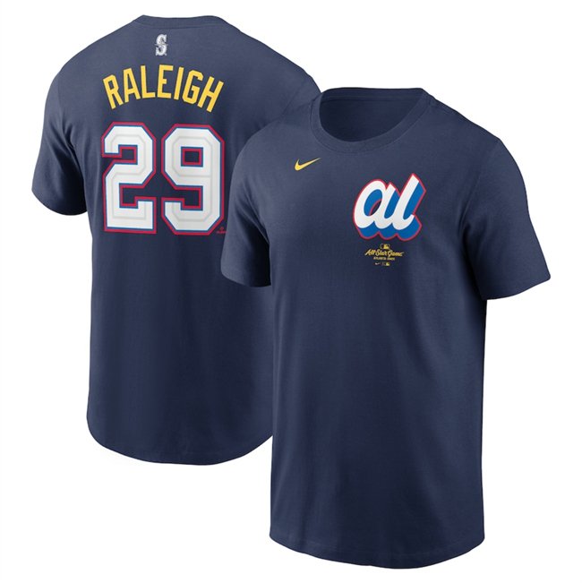 Men's American League #29 Cal Raleigh Navy 2025 All-Star Edition Name & Number T-Shirt