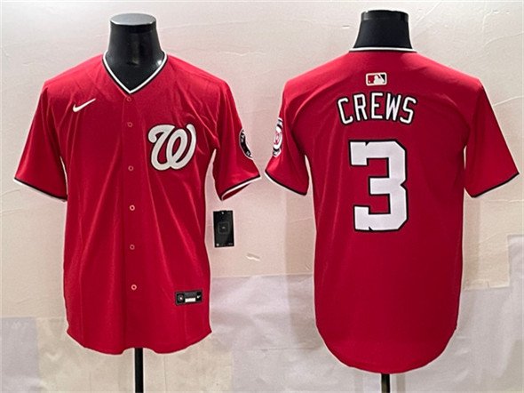 Men's Washington Nationals #3 Dylan Crews Red Limited Stitched Baseball Jersey