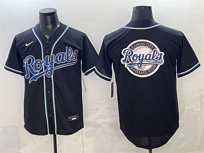 Mens Kansas City Royals Team Big Logo 2026 Fashion Replica Black Out Stitched Baseball Jersey