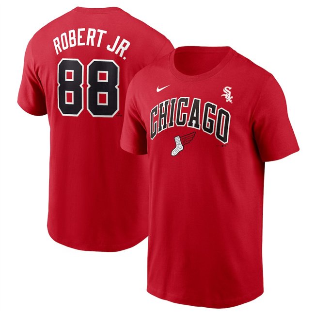 Men's Chicago White Sox #88 Luis Robert Jr. Red 2025 City Connect Name & Number T-Shirt