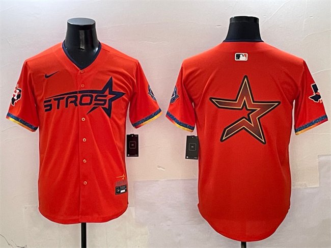 Men's Houston Astros Team Big Logo Orange 2025 City Connect With Texas Patch Limited Stitched Baseball Jersey
