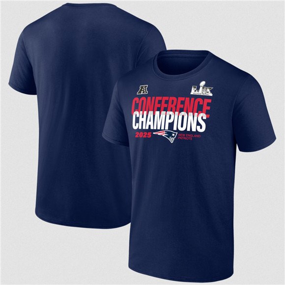 Men's New England Patriots Navy 2025 AFC Champions Right Side Draw T-Shirt