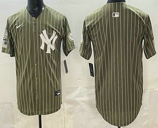 Men's New York Yankees Blank Olive Pinstripe 2026 Armed Forces Day Salute To Service Jersey