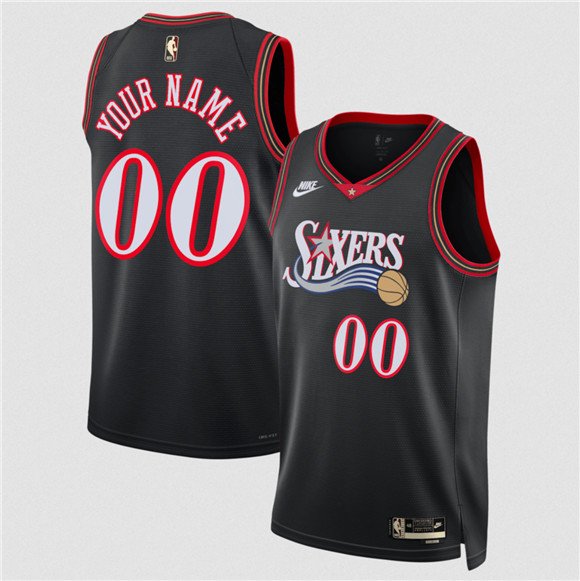 Men's Philadelphia 76ers Active Player Custom Black 2025 Classic Edition Stitched Jersey