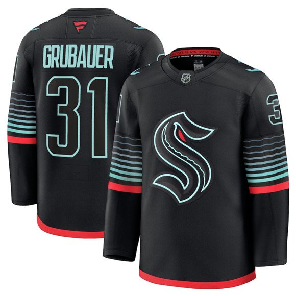 Men's Seattle Kraken #31 Philipp Grubauer Black Alternate Stitched Hockey Jersey