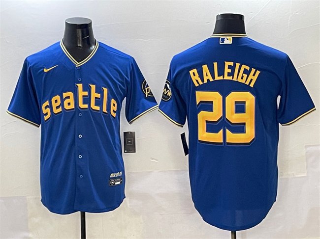 Men's Seattle Mariners #29 Cal Raleigh Royal City Connect Cool Base Stitched Baseball Jersey