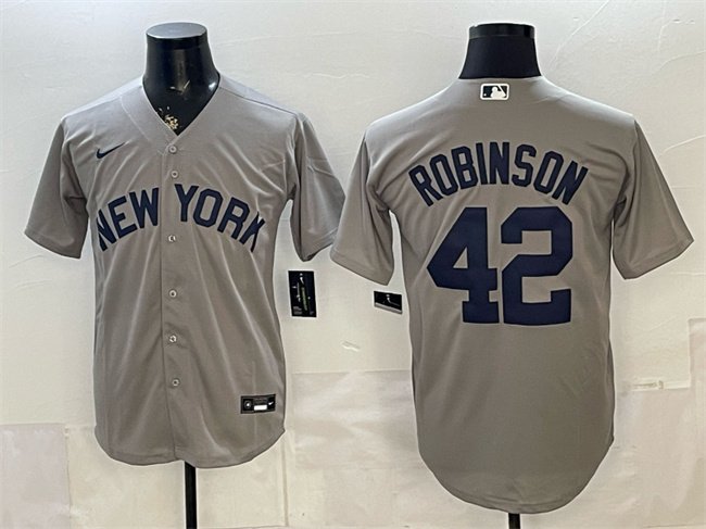 Men's New York Yankees #42 Jackie Robinson Grey Stitched Baseball Jersey