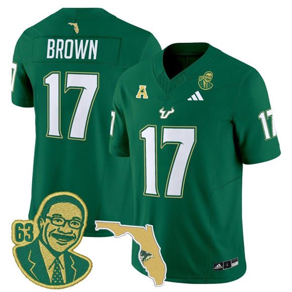 Men's South Florida Bulls #17 Byrum Brown Green Stitched Jersey