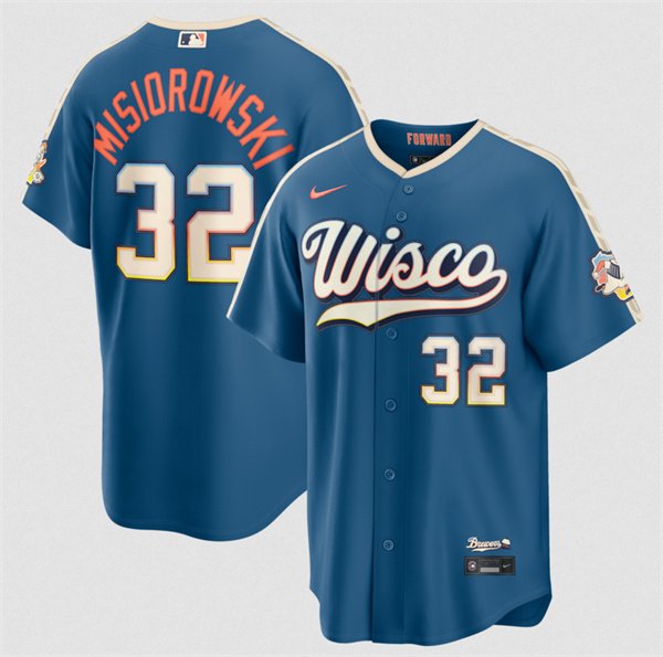 Men's Milwaukee Brewers #32 Jacob Misiorowski Mineral Blue 2026 City Connect Stadium Stitched Stitched Baseball Jersey