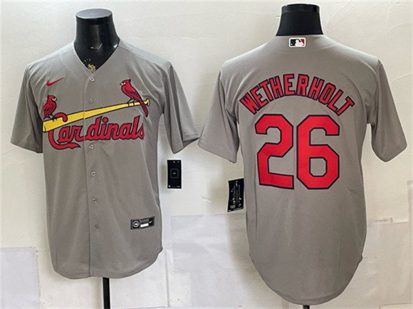 Men's St. Louis Cardinals #26 JJ Wetherholt Gray Cool Base Stitched Baseball Jersey