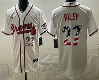 Men's Atlanta Braves #27 Austin Riley White USA 250 Fourth of July Home Stadium Stitched Jersey