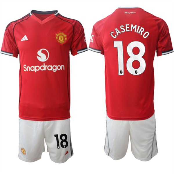 Men's Manchester United #18 Casemiro2025-26 Red Home Soccer Jersey Suit