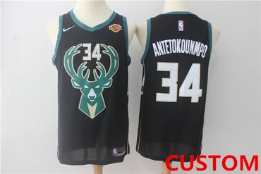 Men's Milwaukee Bucks #Custom Black 2017-2018 Nike Swingman Stitched NBA Jersey