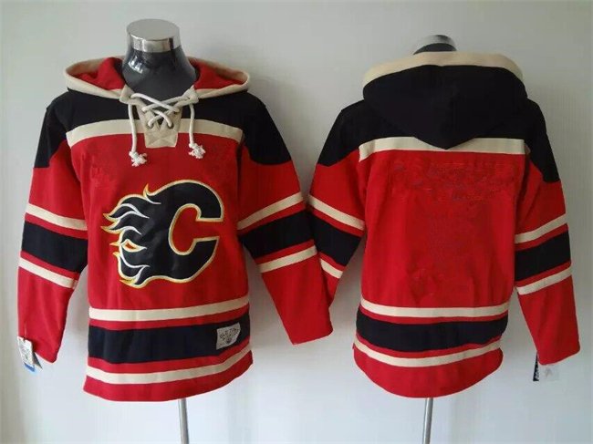 Men's Calgary Flames Blank Red Black Ageless Must-Have Lace-Up Pullover Hoodie