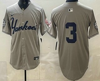 Men's New York Yankees #3 Babe Ruth Grey Without Name Limited Jersey