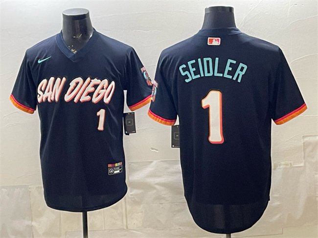 Men's San Diego Padres #1 Peter Seidler Obsidian 2026 City Connect Stadium Stitched Baseball Jersey