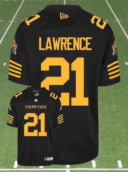 CFL Hamilton tiger cats #21 LAWRENCE Black Crested Home Replica Jersey