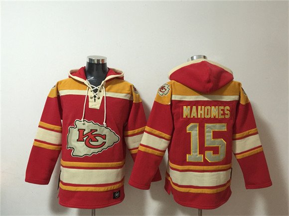 Men's Kansas City Chiefs #15 Patrick Mahomes Red Lace-Up Pullover Hoodie