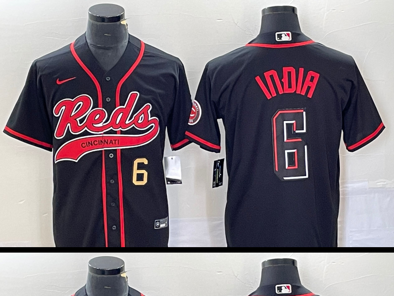 Men's Cincinnati Reds #6 Jonathan India Number Black 2023 City Connect With Patch Stitched Jersey