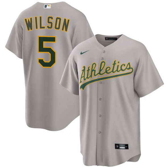 Men's Oakland Athletics #5 Jacob Wilson Gray 2024 Away Limited Stitched Jersey