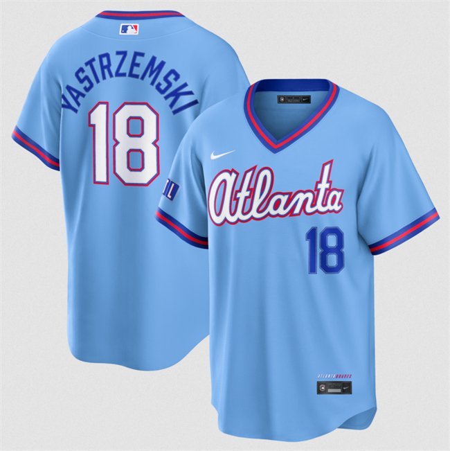 Men's Atlanta Braves #18 Mike Yastrzemski Powder Blue 2026 City Connect Stadium Stitched Baseball Jersey