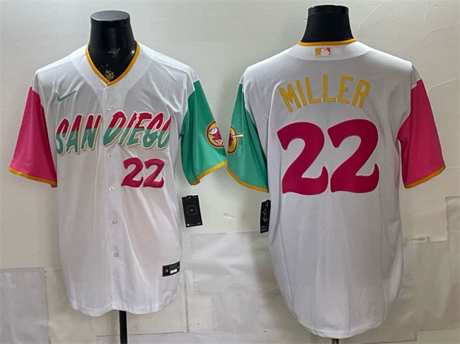 Men's San Diego Padres #22 Mason Miller 2022 White City Connect Cool Base Stitched Baseball Jersey