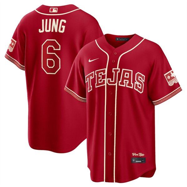 Men's Texas Rangers #6 Josh Jung Red 2026 City Connect Stadium Stitched Baseball Jersey