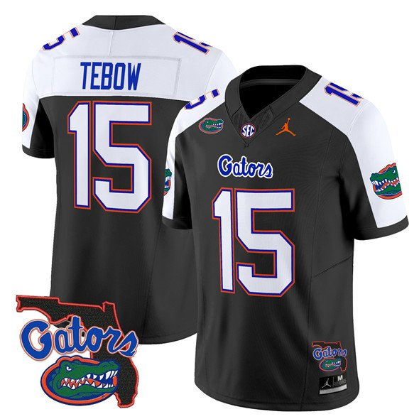 Men's Florida Gators #15 Tim Tebow Black Alternate 2024 F.U.S.E. Florida Patch Vapor Limited Stitched Football Jersey