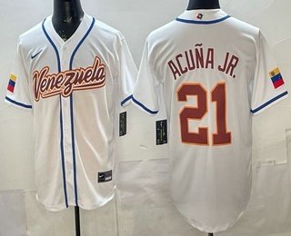 Men's Venezuela #21 Ronald Acuna Jr White 2026 World Baseball Classic Cool Base Jersey