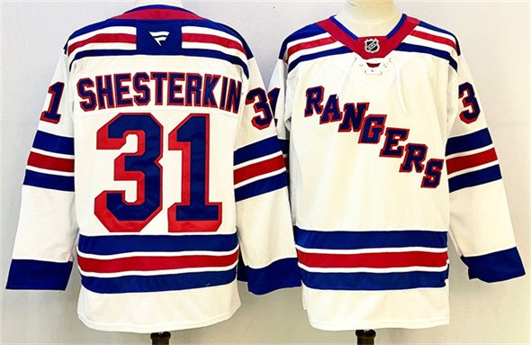 Men's New York Rangers #31 Igor Shesterkin White 2024-25 Away Stitched Hockey Jersey