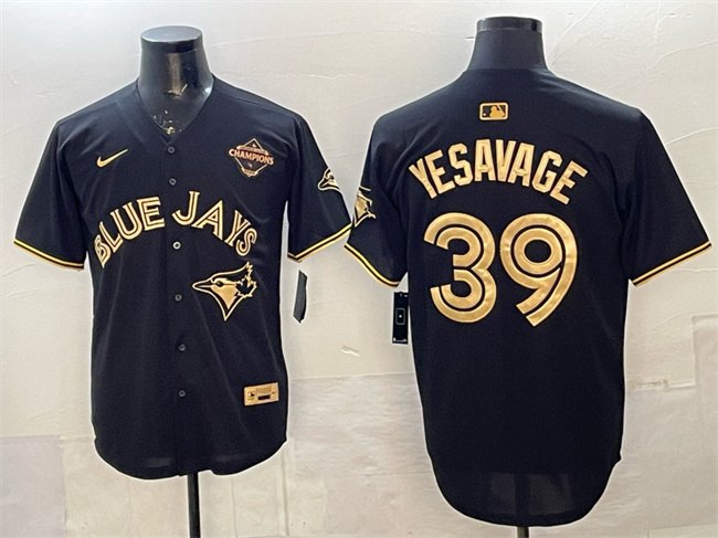 Men's Toronto Blue Jays #39 Trey Yesavage Black Gold 2025 American League Champions Limited Stitched Baseball Jersey
