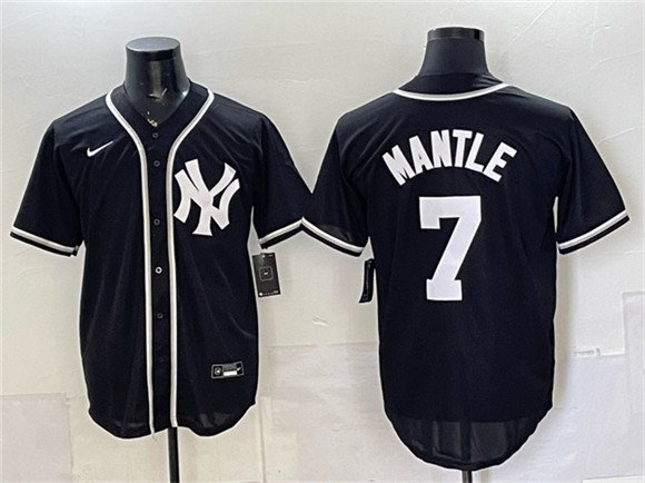 Men's New York Yankees #7 Mickey Mantle 2026 Fashion Replica Black Out Stitched Baseball Jersey
