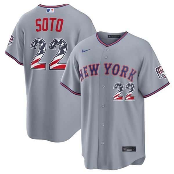 Men's New York Mets #22 Juan Soto Gray USA 250 Fourth of July Home Stitched Baseball Jersey
